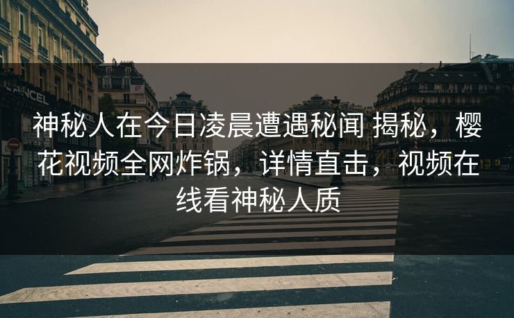 神秘人在今日凌晨遭遇秘闻 揭秘，樱花视频全网炸锅，详情直击，视频在线看神秘人质