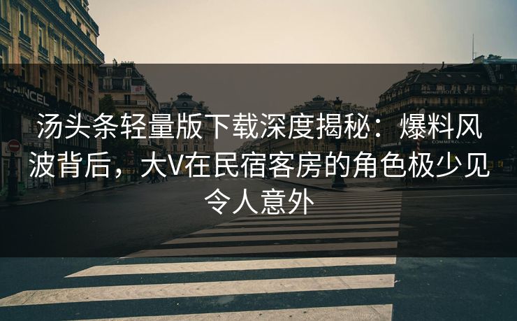 汤头条轻量版下载深度揭秘：爆料风波背后，大V在民宿客房的角色极少见令人意外