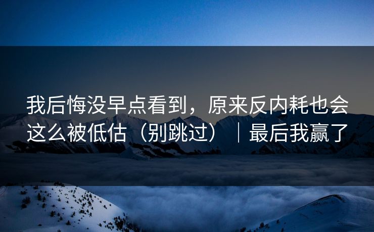 我后悔没早点看到，原来反内耗也会这么被低估（别跳过）｜最后我赢了